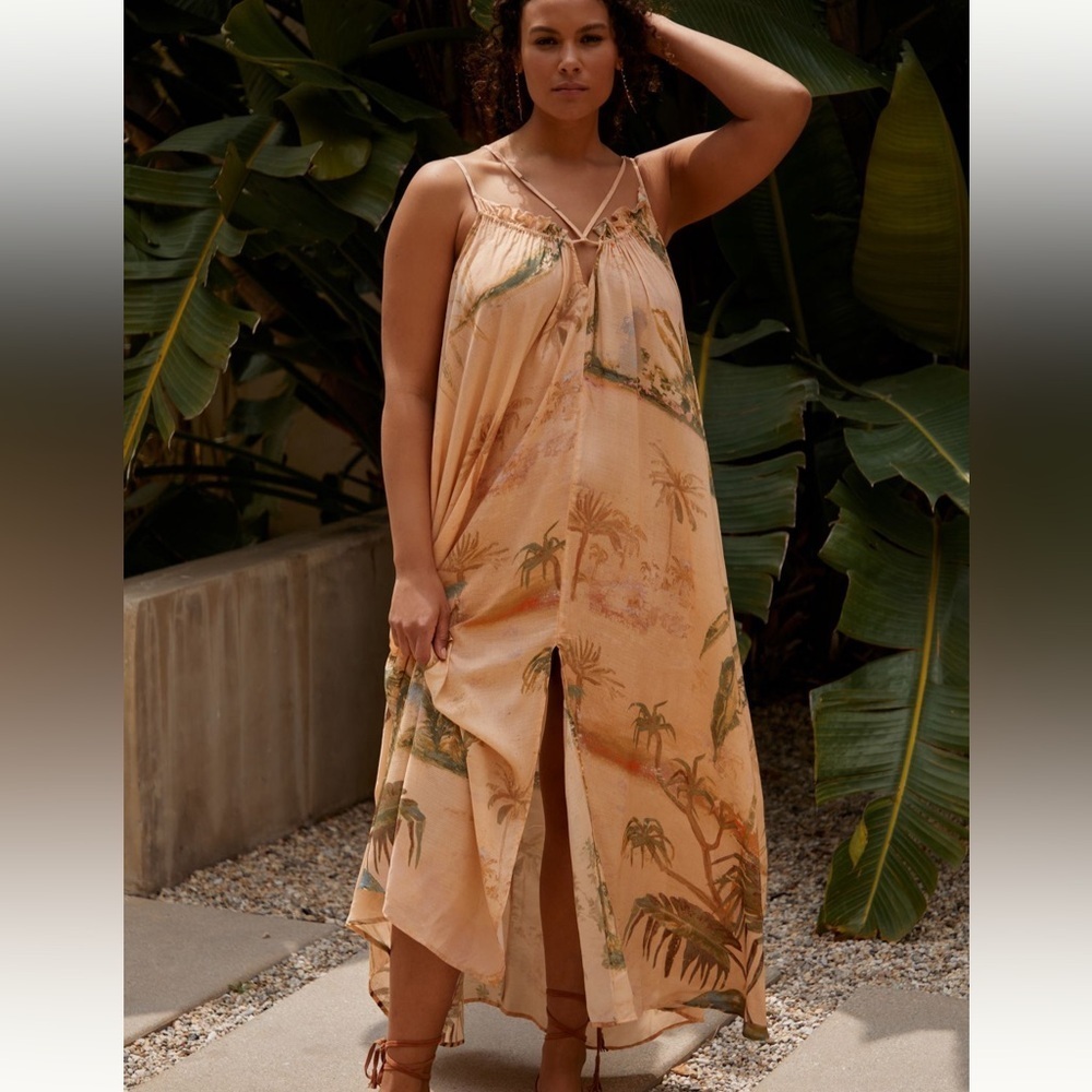 Tahnee Kelland for Anthropologie Strappy Midi Dress neutral motif XS